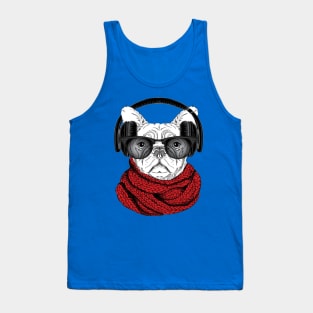 Dog in glasses, winter scarf and with headphones Tank Top